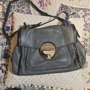 Michael Kors Gray Leather Shoulder Bag with Gold-Tone Lock